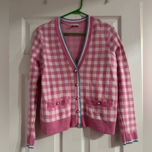 Charter Club Pink and White Checkered Cardigan